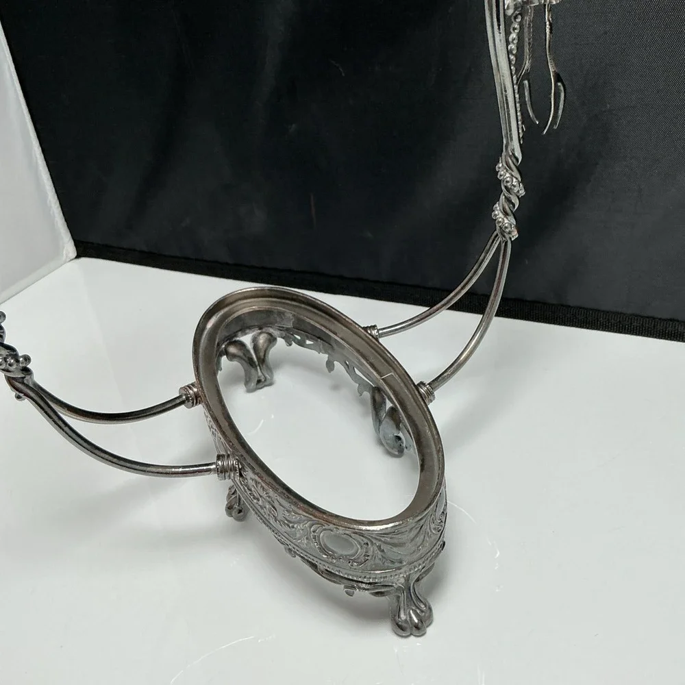 1847 Rogers Bros #312 Silver Bride's Basket & Swedish Tongs
